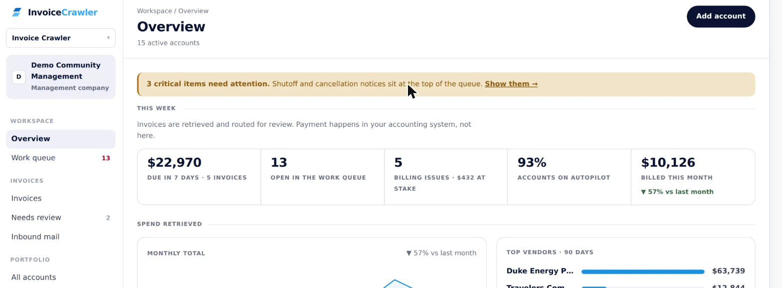 Invoice Crawler overview and work queue