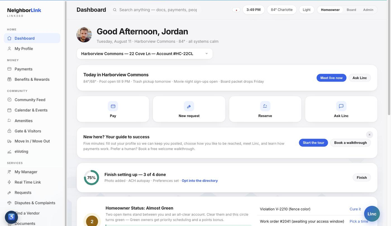 Link360 homeowner dashboard